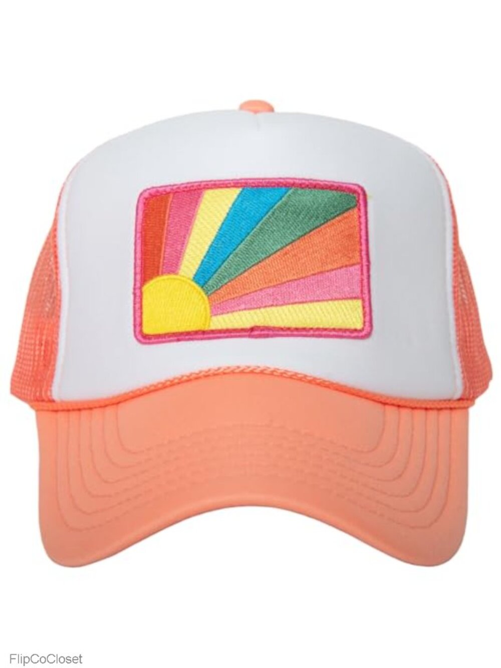 Embroidered Coral Foam Trucker Hat - Adjustable Mesh Snapback - Women's